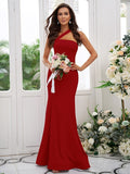 Sheath/Column Stretch Crepe Ruffles One-Shoulder Sleeveless Floor-Length Bridesmaid Dresses TPP0004901