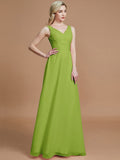 A-Line/Princess Sleeveless Floor-Length Chiffon V-neck Bridesmaid Dresses TPP0005433