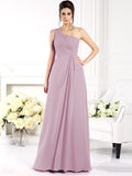 A-Line/Princess One-Shoulder Ruched Sleeveless Long Chiffon Bridesmaid Dresses TPP0005477