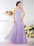 A-Line/Princess One-Shoulder Pleats Sleeveless Long Chiffon Bridesmaid Dresses TPP0005496