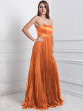 A-Line/Princess Strapless Sleeveless Ruffles Long Chiffon Bridesmaid Dresses TPP0005555