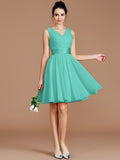 A-Line/Princess V-neck Sleeveless Sash/Ribbon/Belt Short/Mini Chiffon Bridesmaid Dresses TPP0005048