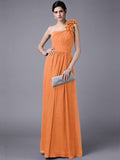 Sheath/Column One-Shoulder Sleeveless Pleats Long Chiffon Bridesmaid Dresses TPP0005498