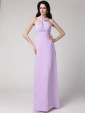 Sheath/Column High Neck Sleeveless Pleats Long Chiffon Bridesmaid Dresses TPP0005790