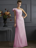 Sheath/Column One-Shoulder Sleeveless Pleats Long Elastic Woven Satin Bridesmaid Dresses TPP0005615