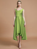 A-Line/Princess V-neck Satin Asymmetrical Sleeveless Bridesmaid Dresses TPP0005395