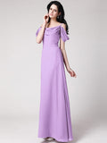 Sheath/Column Sleeveless Pleats Spaghetti Straps Long Chiffon Bridesmaid Dresses TPP0005742