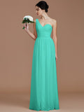 A-Line/Princess One-Shoulder Sleeveless Ruched Floor-Length Chiffon Bridesmaid Dresses TPP0005033