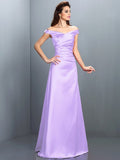 Sheath/Column Off-the-Shoulder Sleeveless Long Satin Bridesmaid Dresses TPP0005332