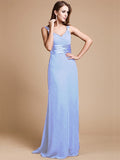 Sheath/Column V-neck Sleeveless Ruffles Long Chiffon Bridesmaid Dresses TPP0005526