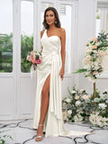 Sheath/Column Charmeuse Ruched One-Shoulder Sleeveless Floor-Length Bridesmaid Dresses TPP0004892