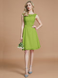 A-Line/Princess Bateau Sleeveless Lace Short/Mini Chiffon Bridesmaid Dresses TPP0005467