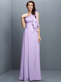 A-Line/Princess One-Shoulder Ruffles Sleeveless Long Chiffon Bridesmaid Dresses TPP0005609