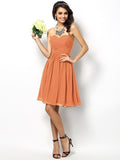 A-Line/Princess Sweetheart Pleats Sleeveless Short Chiffon Bridesmaid Dresses TPP0005177