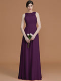 A-Line/Princess Jewel Sleeveless Floor-Length Ruched Chiffon Bridesmaid Dresses TPP0005645