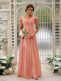 A-Line/Princess Chiffon Ruffles V-neck Sleeveless Sweep/Brush Train Bridesmaid Dresses TPP0004927