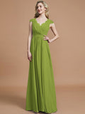 A-Line/Princess V-neck Sleeveless Ruched Floor-Length Chiffon Bridesmaid Dresses TPP0005567