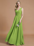 A-Line/Princess Sleeveless V-neck Floor-Length Chiffon Bridesmaid Dresses TPP0005347