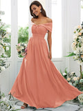 A-Line/Princess Chiffon Ruched Off-the-Shoulder Sleeveless Floor-Length Bridesmaid Dresses TPP0004920