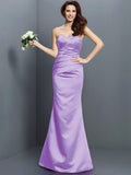 Trumpet/Mermaid Strapless Pleats Sleeveless Long Satin Bridesmaid Dresses TPP0005027