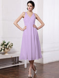 Sheath/Column V-neck Sleeveless Beading Applique Short Chiffon Bridesmaid Dresses TPP0005535