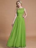 A-Line/Princess Scoop Sleeveless Floor-Length Chiffon Bridesmaid Dresses TPP0005421