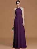 A-Line/Princess Halter Sleeveless Floor-Length Ruched Chiffon Bridesmaid Dresses TPP0005663