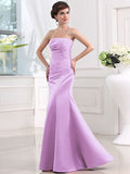 Sheath/Column Strapless Sleeveless Long Pleats Satin Bridesmaid Dresses TPP0005434