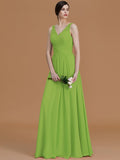 A-Line/Princess V-neck Sleeveless Floor-Length Beading Chiffon Bridesmaid Dresses TPP0005456