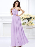 A-Line/Princess Strapless Hand-Made Flower Sleeveless Long Chiffon Bridesmaid Dresses TPP0005618