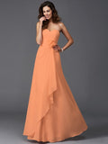 A-Line/Princess Sweetheart Hand-Made Flower Sleeveless Long Chiffon Bridesmaid Dresses TPP0005192