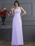 Sheath/Column One-Shoulder Sleeveless Pleats Long Chiffon Bridesmaid Dresses TPP0005791