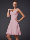 A-Line/Princess V-neck Sleeveless Pleats Short Chiffon Bridesmaid Dresses TPP0005099