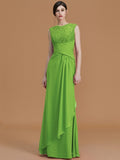 Sheath/Column Jewel Sleeveless Floor-Length Lace Chiffon Bridesmaid Dresses TPP0005461