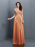 A-Line/Princess V-neck Applique Sleeveless Long Chiffon Bridesmaid Dresses TPP0005255