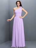 A-Line/Princess One-Shoulder Pleats Sleeveless Long Chiffon Bridesmaid Dresses TPP0005383