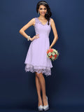 A-Line/Princess V-neck Lace Sleeveless Short Bridesmaid Dresses TPP0005236