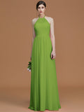 A-Line/Princess Halter Sleeveless Floor-Length Ruched Chiffon Bridesmaid Dresses TPP0005663