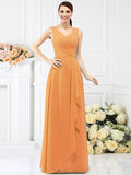 Sheath/Column V-neck Beading Sleeveless Long Chiffon Bridesmaid Dresses TPP0005417