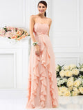 A-Line/Princess Strapless Pleats Sleeveless Long Chiffon Bridesmaid Dresses TPP0005396