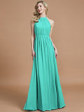 A-Line/Princess Scoop Chiffon Sleeveless Floor-Length Bridesmaid Dresses TPP0005455