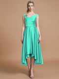 A-Line/Princess V-neck Satin Asymmetrical Sleeveless Bridesmaid Dresses TPP0005395