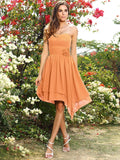 A-Line/Princess Sweetheart Hand-Made Flower Sleeveless Short Chiffon Bridesmaid Dresses TPP0005463