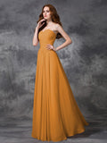 A-line/Princess Sweetheart Sleeveless Ruched Long Chiffon Bridesmaid Dresses TPP0005267