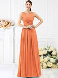 A-Line/Princess Bateau Pleats Sleeveless Long Chiffon Bridesmaid Dresses TPP0005212