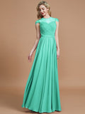 A-Line/Princess Scoop Short Sleeves Chiffon Floor-Length Bridesmaid Dresses TPP0005597