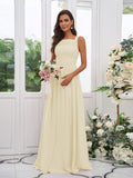 A-Line/Princess Chiffon Applique Square Sleeveless Floor-Length Bridesmaid Dresses TPP0004921