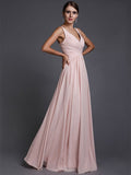 A-Line/Princess V-neck Sleeveless Long Ruffles Chiffon Bridesmaid Dresses TPP0005130