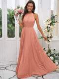 A-Line/Princess Chiffon Ruffles Halter Sleeveless Floor-Length Bridesmaid Dresses TPP0004922