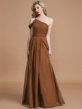 A-Line/Princess One-Shoulder Floor-Length Chiffon Sleeveless Bridesmaid Dresses TPP0005381